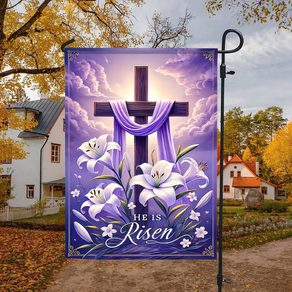 Christianartworkshop Resurrection Cross Garden Flag with Lilies & Purple Drape: A Token of Heavenly Joy - image 4
