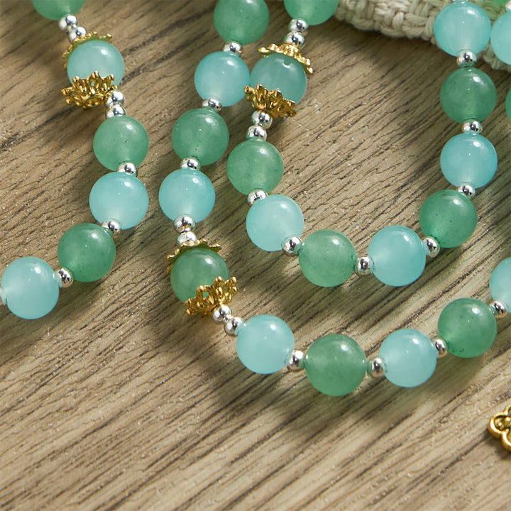 Christianartworkshop Aventurine & Aquamarine-Hued Glass Rosary with Our Lady Medal & Ornate Crucifix - image 5