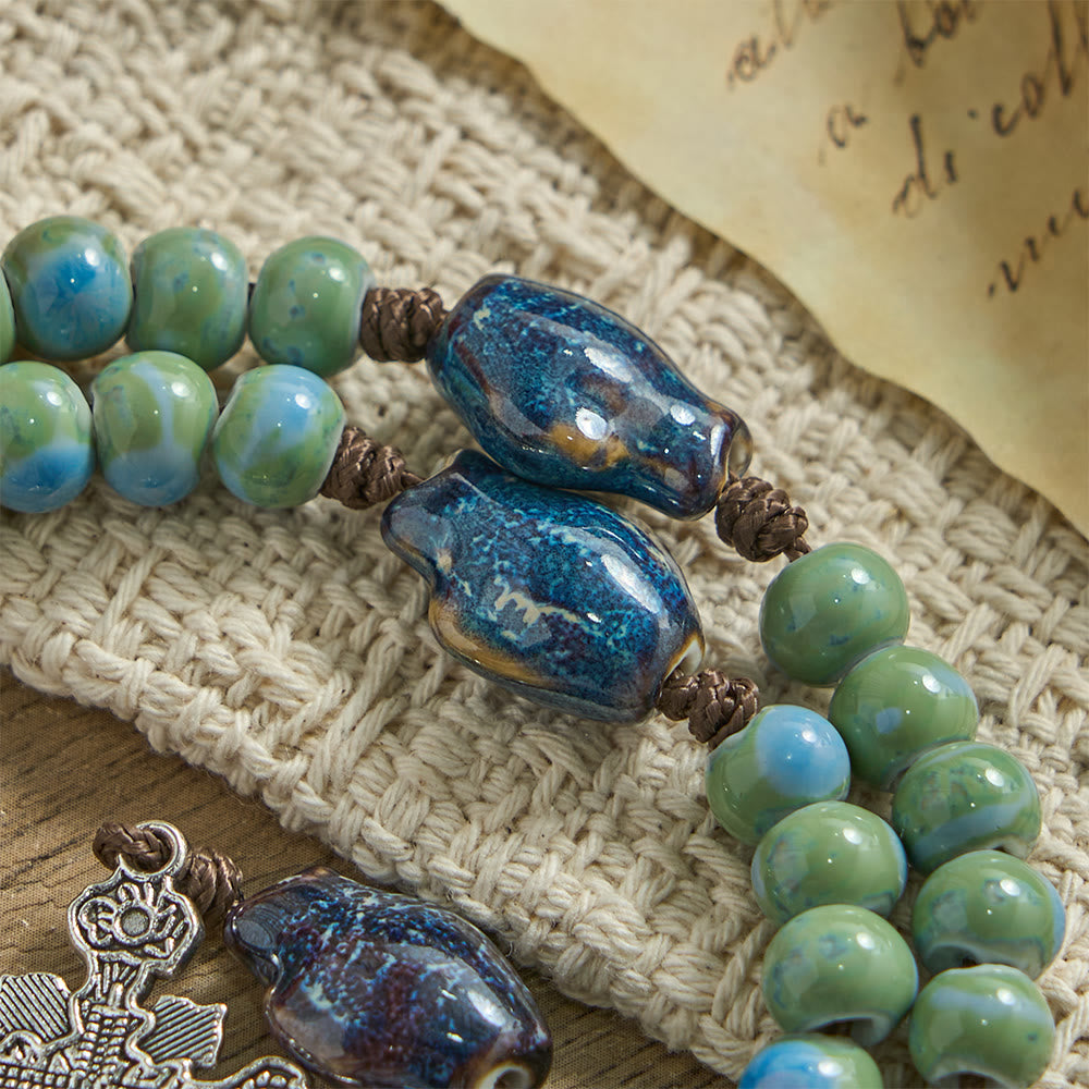 Christianartworkshop Orchid Fish Ceramic Spacer Rosary with Sacred Heart Accents & Ornate Crucifix - image 6
