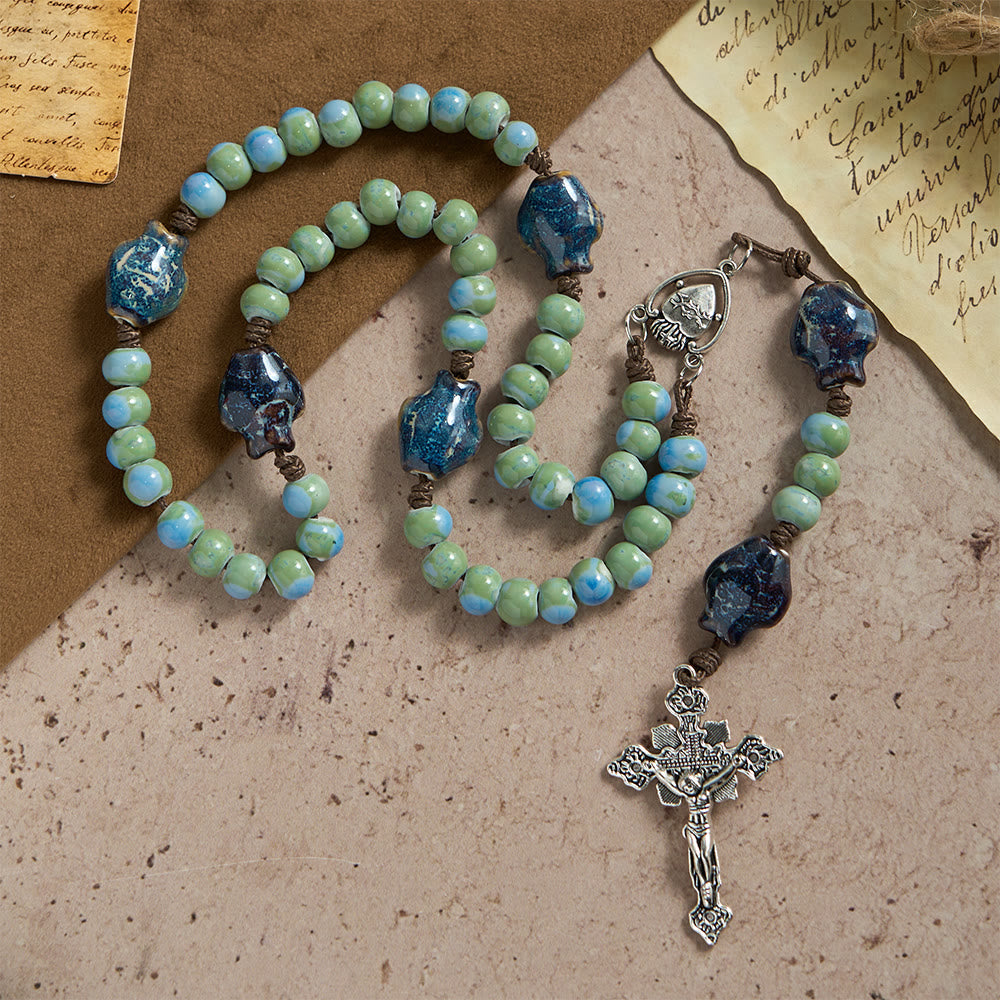 Christianartworkshop Orchid Fish Ceramic Spacer Rosary with Sacred Heart Accents & Ornate Crucifix - Orchid Fish Ceramic Rosary - image 0