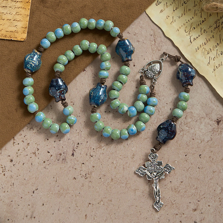 Christianartworkshop Orchid Fish Ceramic Spacer Rosary with Sacred Heart Accents & Ornate Crucifix - Orchid Fish Ceramic Rosary - image 0