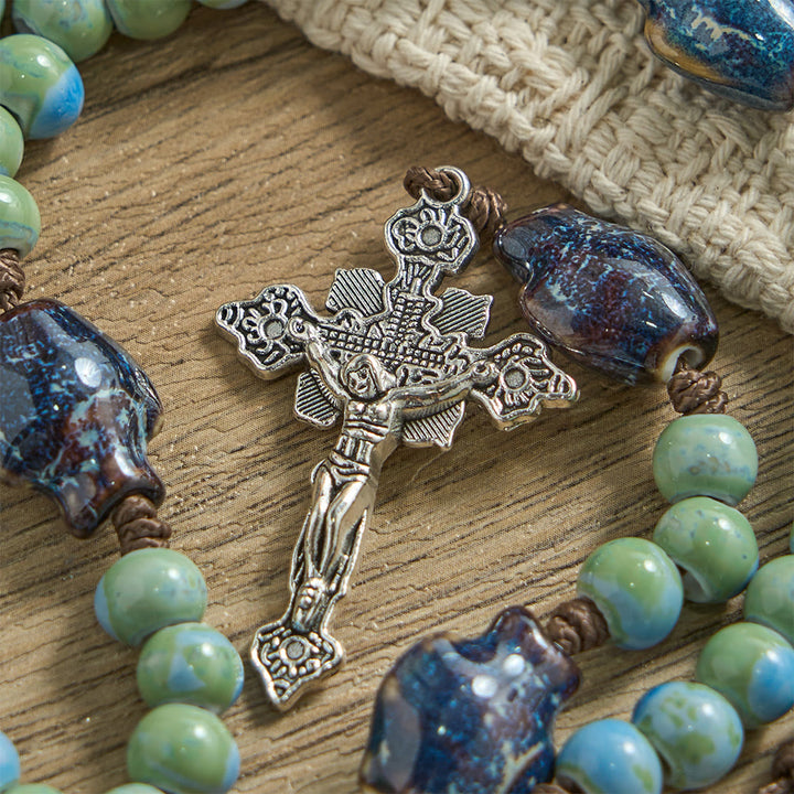 Christianartworkshop Orchid Fish Ceramic Spacer Rosary with Sacred Heart Accents & Ornate Crucifix - image 7