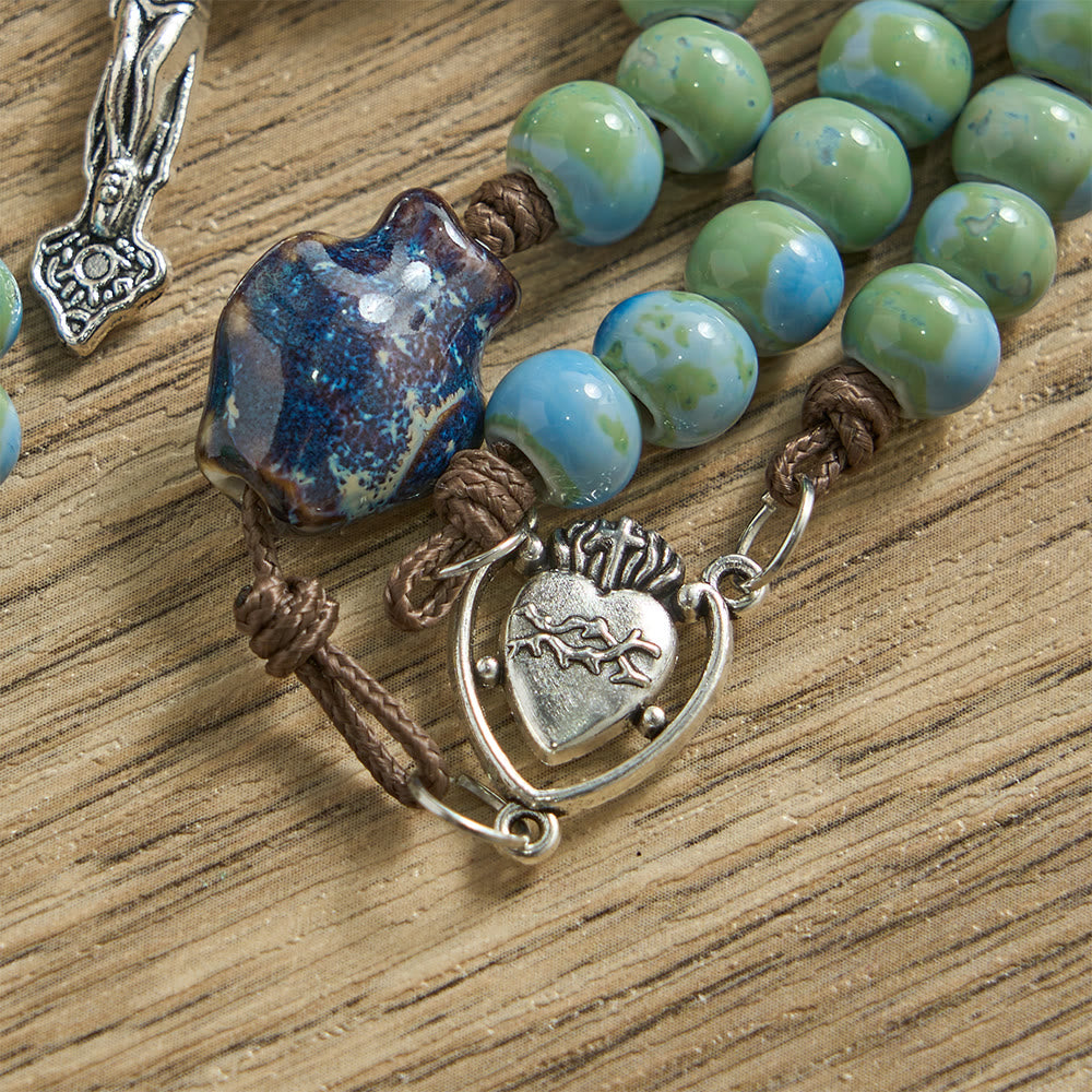 Christianartworkshop Orchid Fish Ceramic Spacer Rosary with Sacred Heart Accents & Ornate Crucifix - image 8
