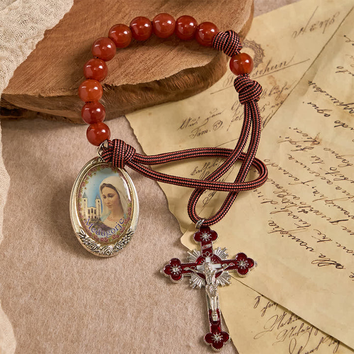 Christianartworkshop Divine Mercy Guardian Pocket Rosary with Natural Red Agate Beads - image 3