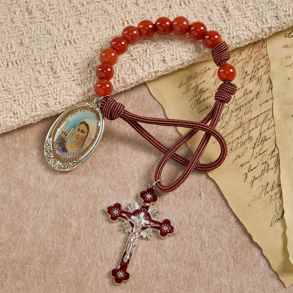 Christianartworkshop Divine Mercy Guardian Pocket Rosary with Natural Red Agate Beads - image 4
