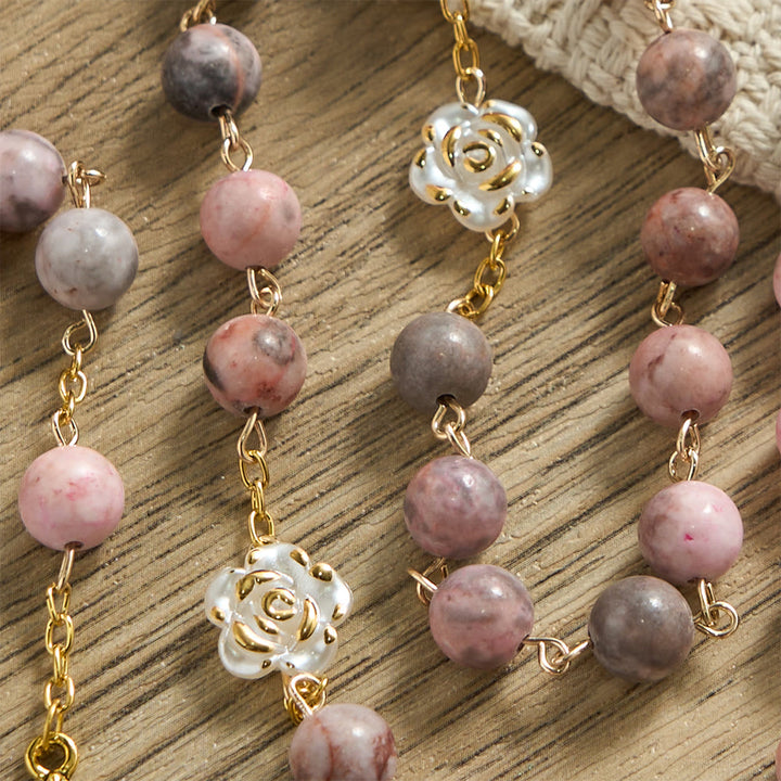 Christianartworkshop Pink Zebra Natural Stone Rosary with Camellia Accents & Miraculous Medal - image 6