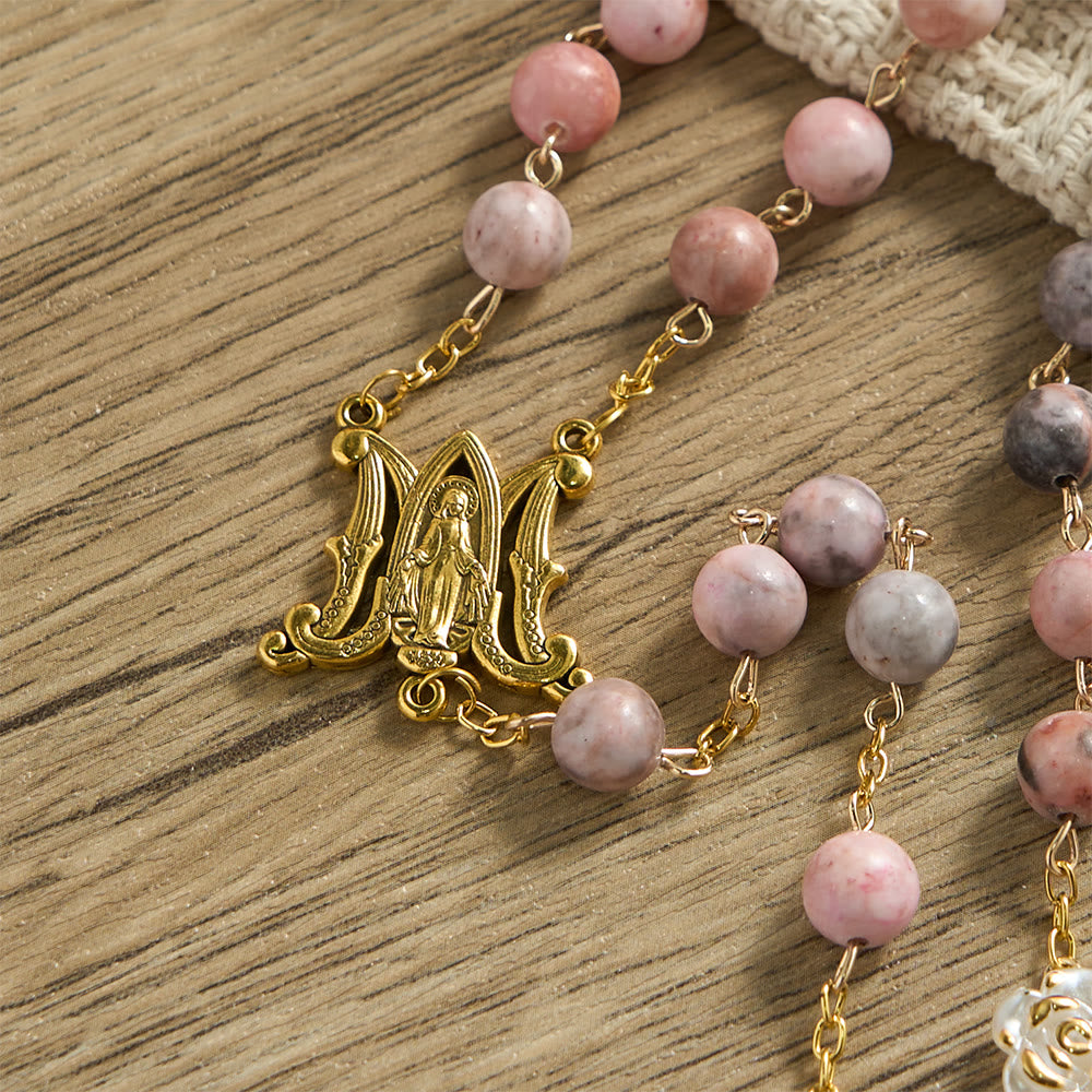 Christianartworkshop Pink Zebra Natural Stone Rosary with Camellia Accents & Miraculous Medal - image 7