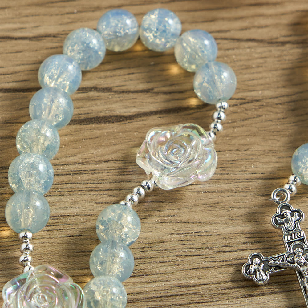 Christianartworkshop Pink Glass Bead Rosary with Rose Embellishments & Miraculous Medal - image 14