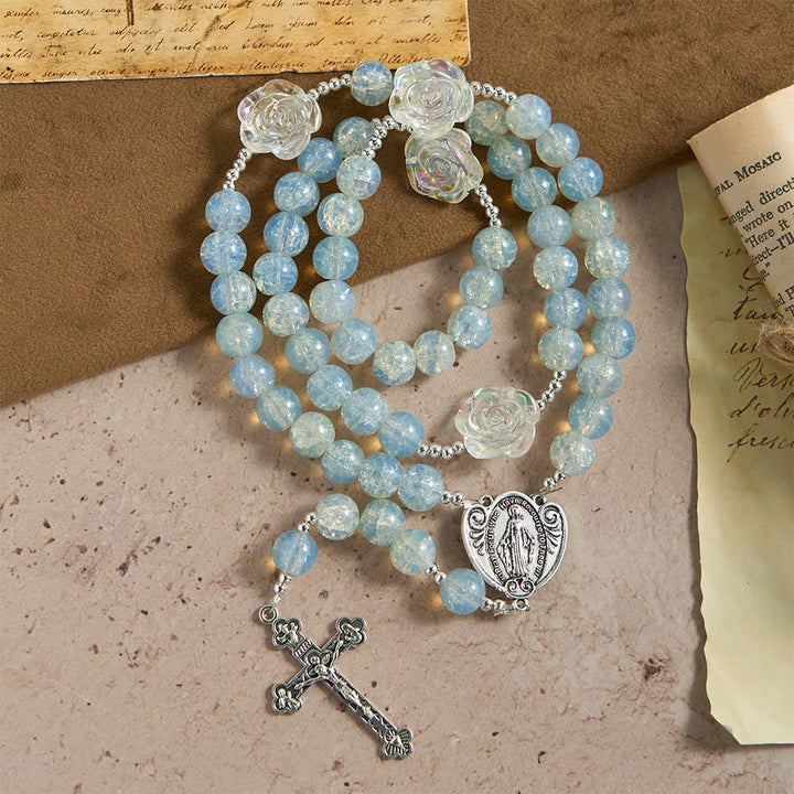 Christianartworkshop Pink Glass Bead Rosary with Rose Embellishments & Miraculous Medal - image 12