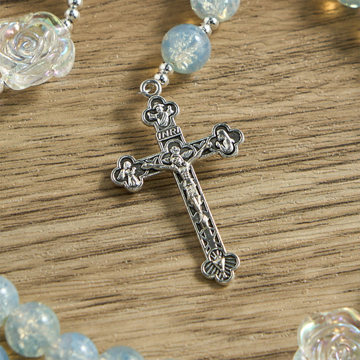 Christianartworkshop Pink Glass Bead Rosary with Rose Embellishments & Miraculous Medal - image 15