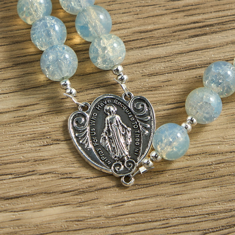 Christianartworkshop Pale Green Glass Bead Rosary with Rose Embellishments & Miraculous Medal - image 5