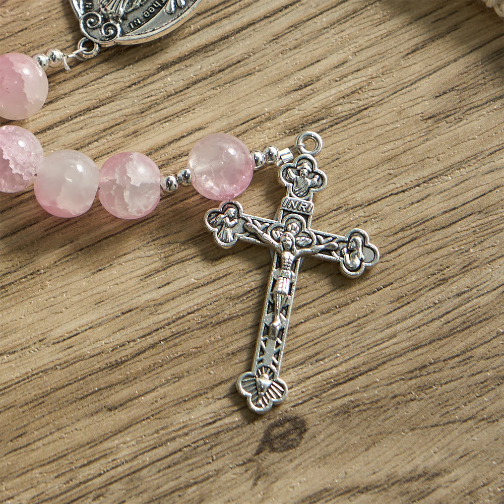 Christianartworkshop Pale Green Glass Bead Rosary with Rose Embellishments & Miraculous Medal - image 15