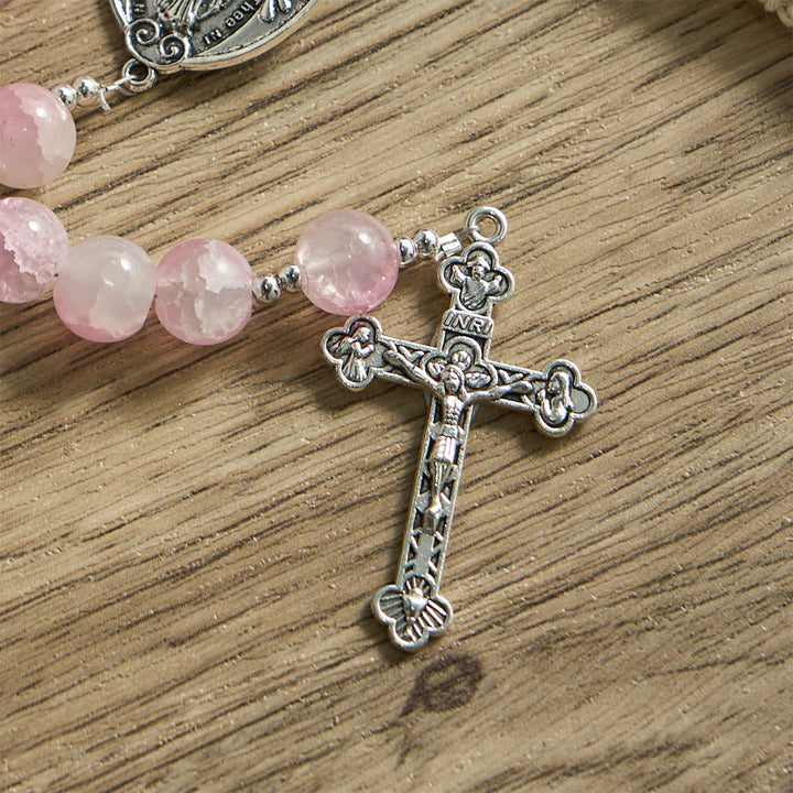 Christianartworkshop Pale Green Glass Bead Rosary with Rose Embellishments & Miraculous Medal - image 15