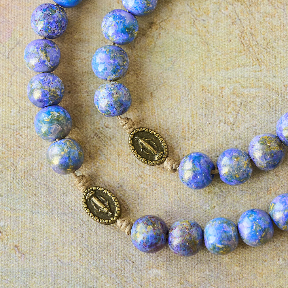 Christianartworkshop Blessed Our Lady Seven Sorrows Rosary with Purple Blue Oil-Paint Beads & Our Lady Medal - image 5