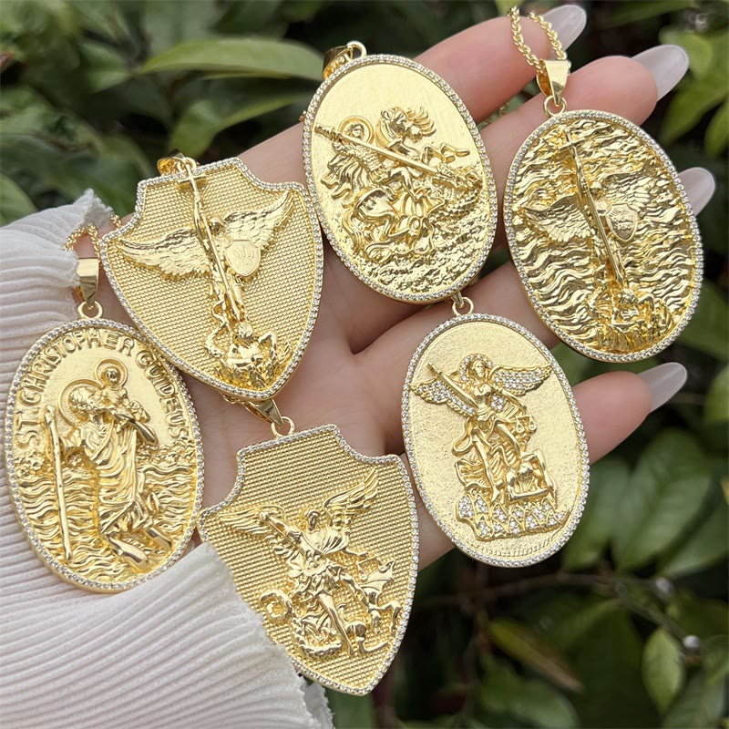 Christianartworkshop St. Michael & St. Christopher Medallion Necklace: A Symbol of Divine Protection & Guidance - image 0