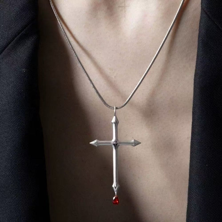 Christianartworkshop Sword Cross Necklace with Red Zircon Drop: A Sacred Keepsake for Believers - image 2