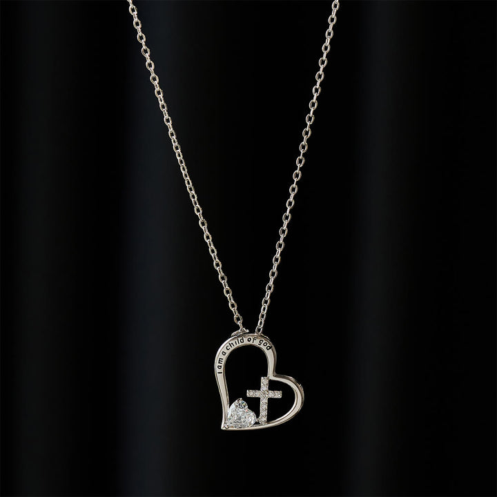 Christianartworkshop I Am a Child of God Heart Cross Necklace with Zircon Accents: A Token of Heavenly Identity - image 5