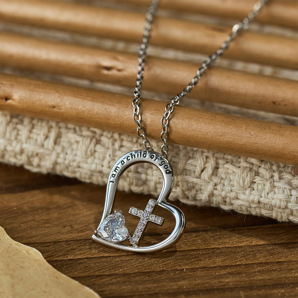 Christianartworkshop I Am a Child of God Heart Cross Necklace with Zircon Accents: A Token of Heavenly Identity - White - image 4
