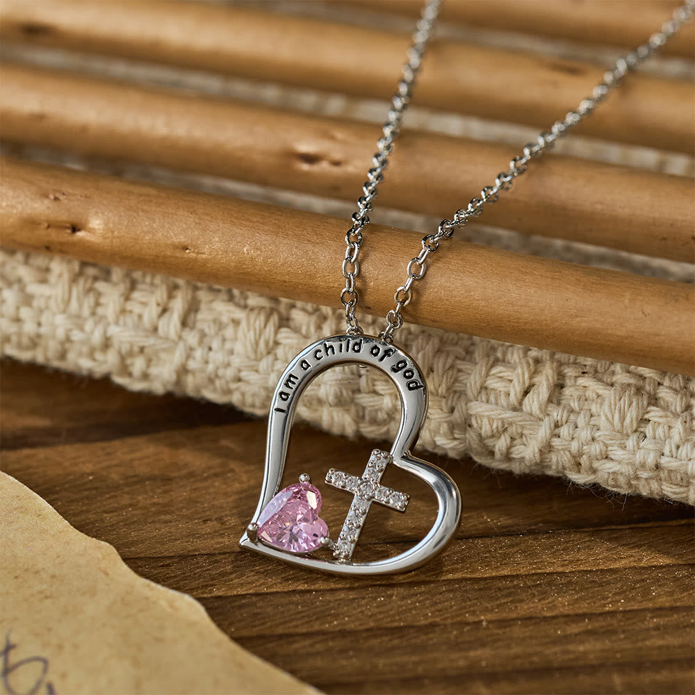 Christianartworkshop I Am a Child of God Heart Cross Necklace with Zircon Accents: A Token of Heavenly Identity - Purple - image 0