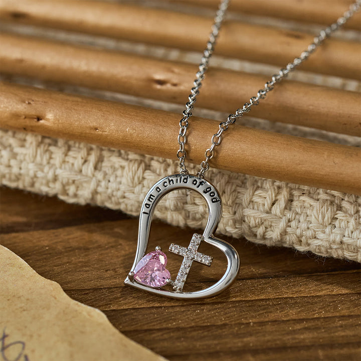 Christianartworkshop I Am a Child of God Heart Cross Necklace with Zircon Accents: A Token of Heavenly Identity - Purple - image 0