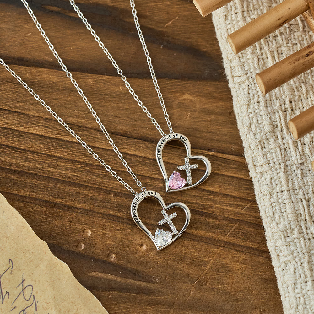 Christianartworkshop I Am a Child of God Heart Cross Necklace with Zircon Accents: A Token of Heavenly Identity - image 1