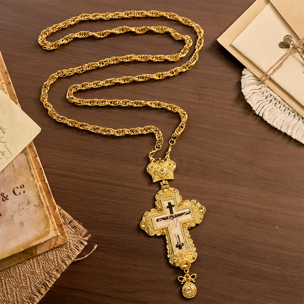 Christianartworkshop Ornate Large Pectoral Crucifix Necklace with Crown Accent: A Symbol of Sacred Majesty & Redemption - image 2