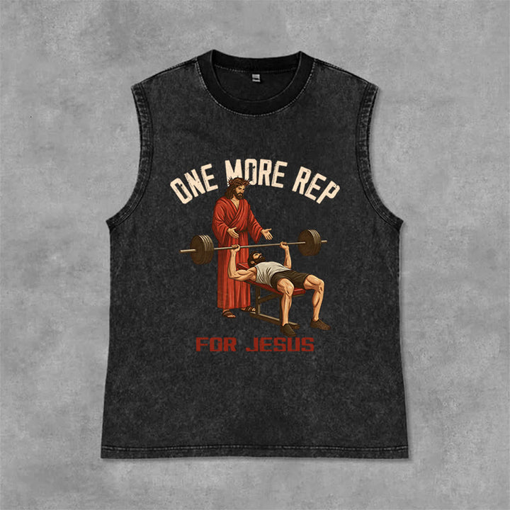 Christianartworkshop One More Rep For Jesus Unisex Washed Tank Top - Black - 2XL - image 0