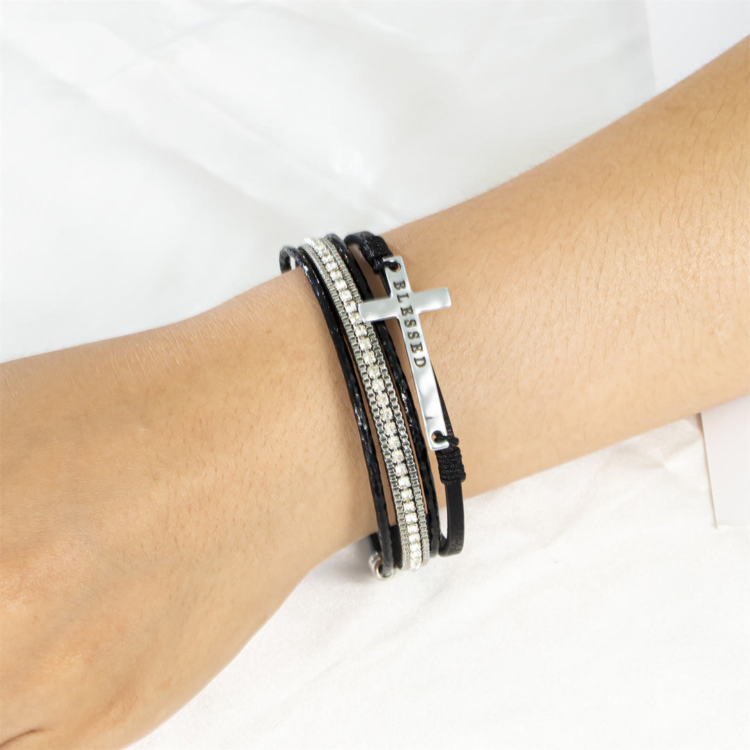 Christianartworkshop Multi-Layer BLESSED Cross Leather Bracelet with Zircon: A Symbol of Divine Grace & Spiritual Joy - image 10