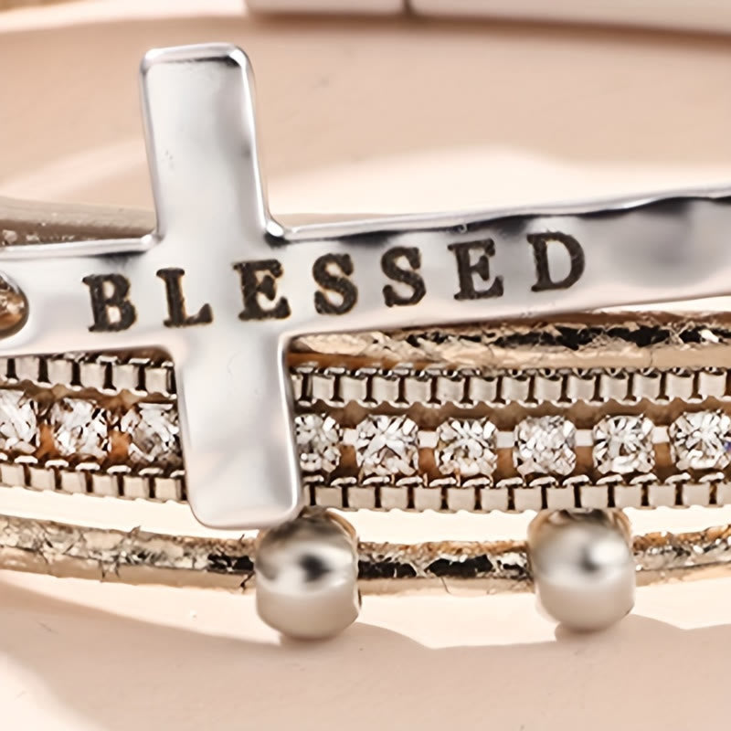 Christianartworkshop Multi-Layer BLESSED Cross Leather Bracelet with Zircon: A Symbol of Divine Grace & Spiritual Joy - image 13