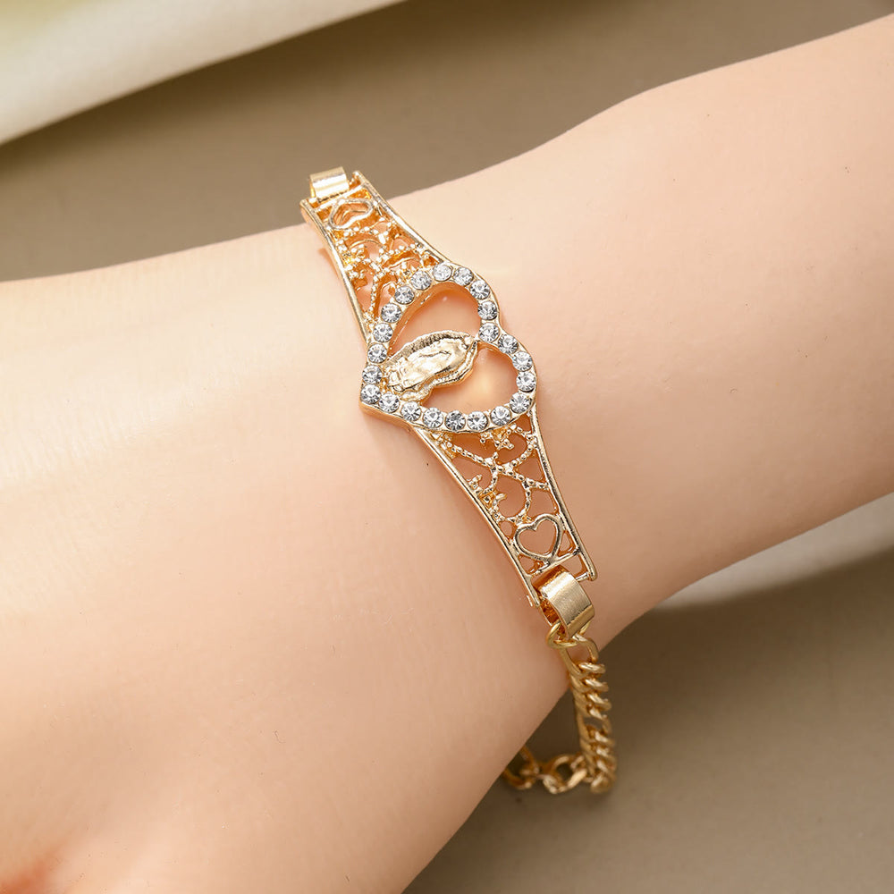 Christianartworkshop Gold Filigree Our Lady Bracelet with Zircon Halo: A Symbol of Marian Devotion & Divine Grace - image 1