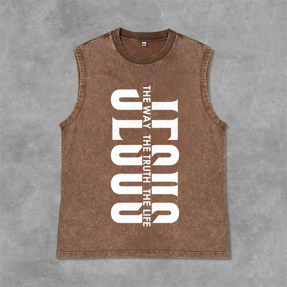 Christianartworkshop The Way The Truth The Life Unisex Washed Tank Top - Brown - 2XL - image 12