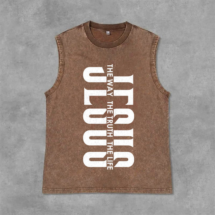 Christianartworkshop The Way The Truth The Life Unisex Washed Tank Top - Brown - 2XL - image 12