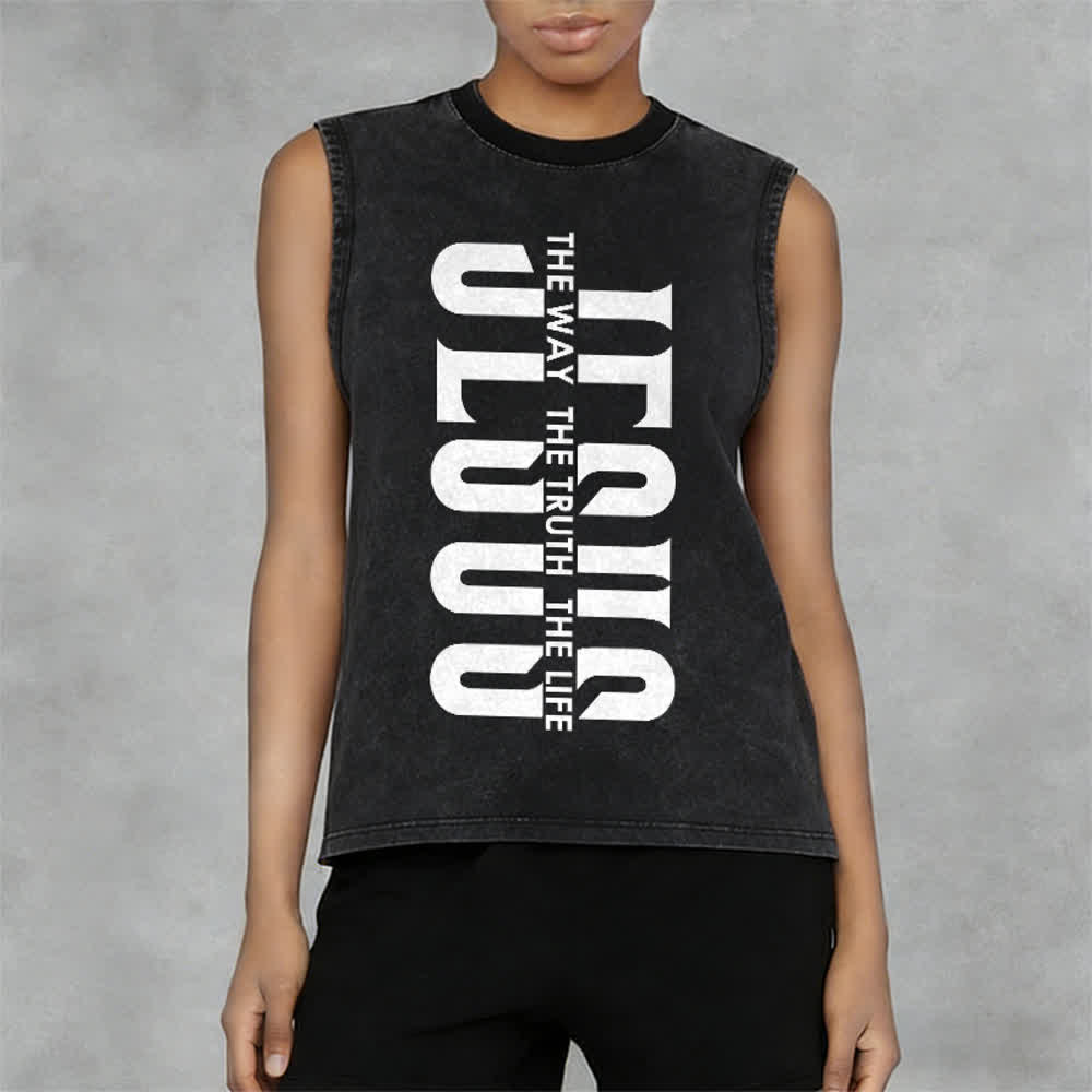 Christianartworkshop The Way The Truth The Life Unisex Washed Tank Top - image 5