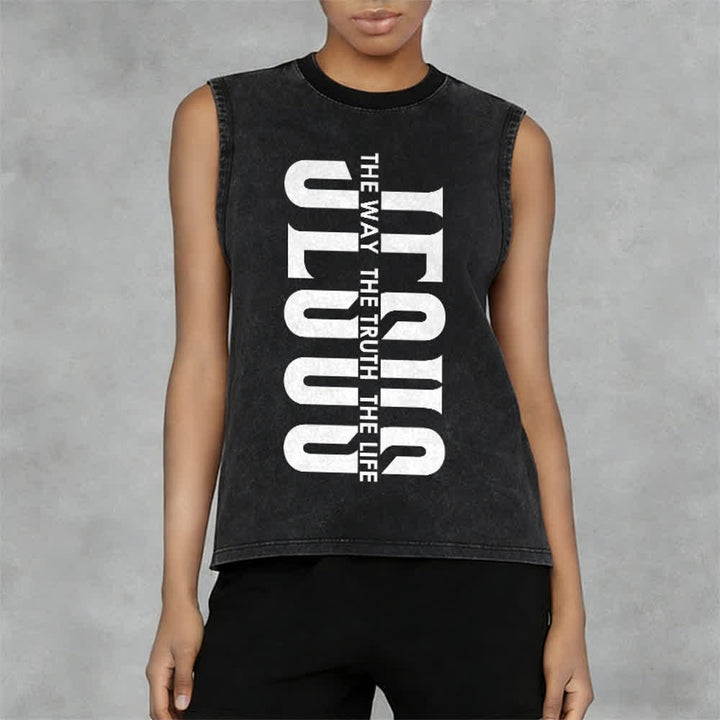 Christianartworkshop The Way The Truth The Life Unisex Washed Tank Top - image 5
