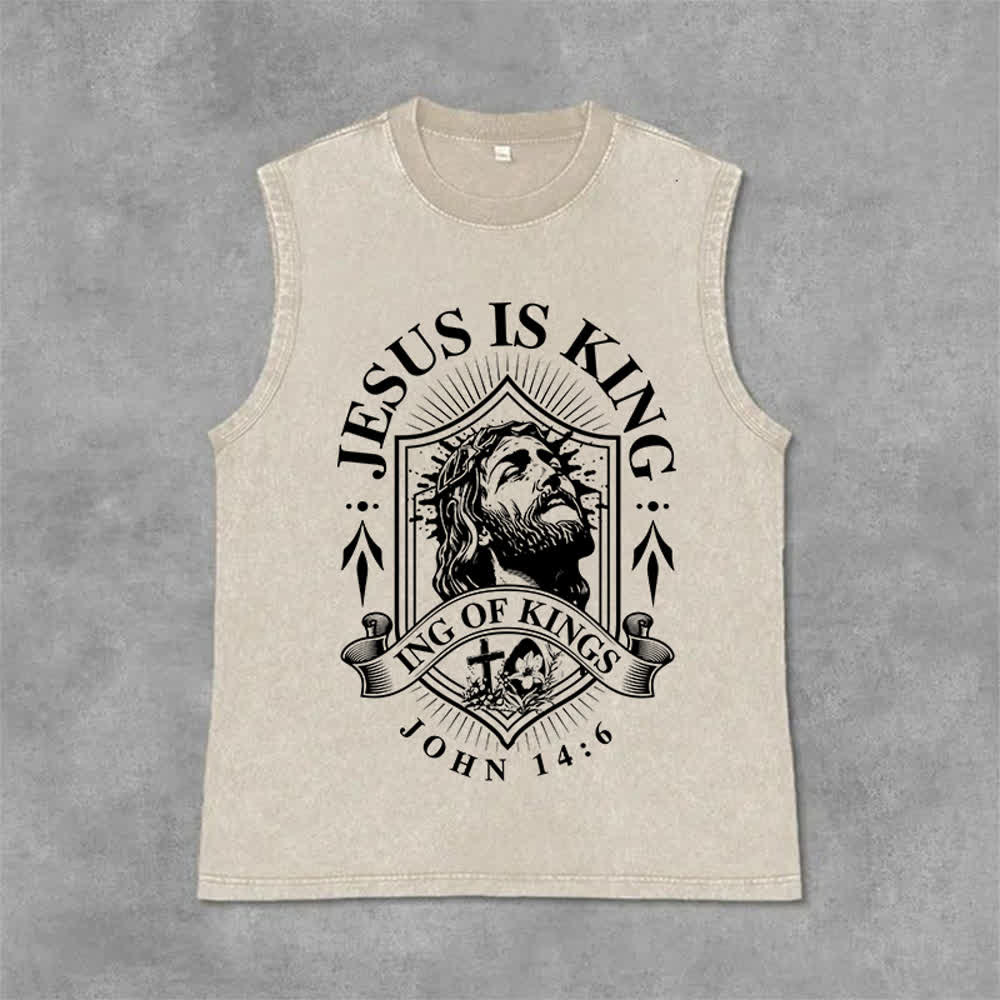 Christianartworkshop Jesus Is King King Of Kings Unisex Washed Tank Top - Beige - 2XL - image 0