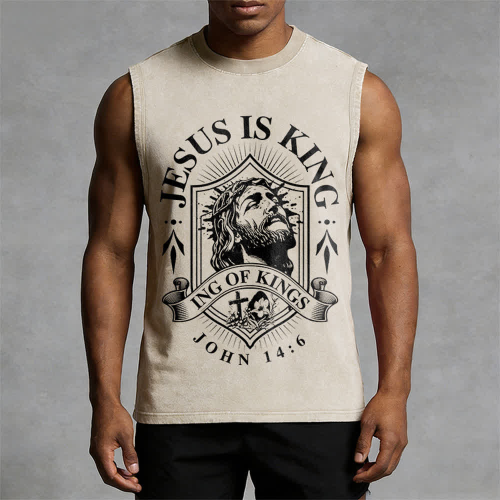 Christianartworkshop Jesus Is King King Of Kings Unisex Washed Tank Top - image 1
