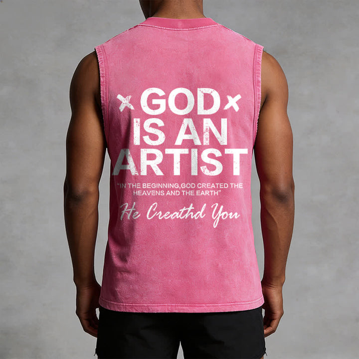 Christianartworkshop God Is An Artist Unisex Washed Tank Top - image 13