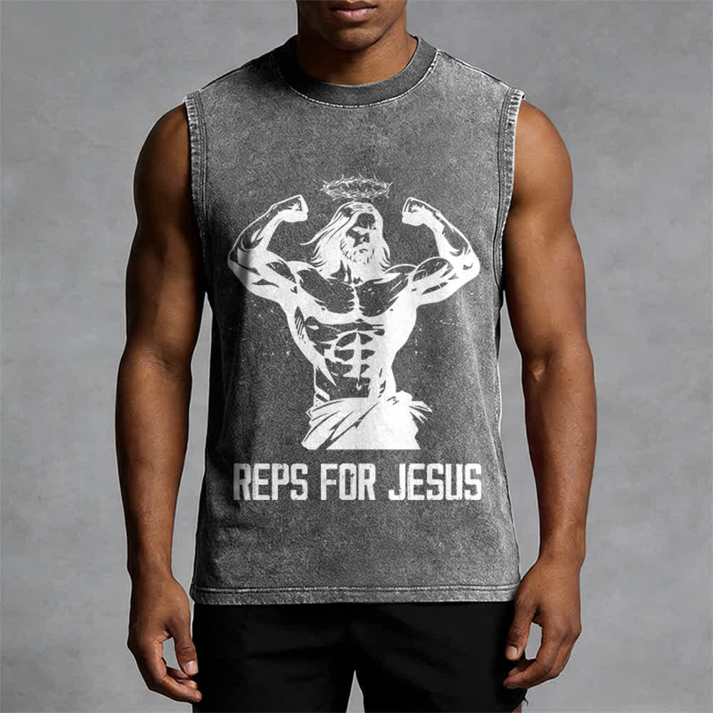 Cown Reps Muscular Jesus Crown of Thorns Unisex Washed Tank Top - 'REPS FOR JESUS ...