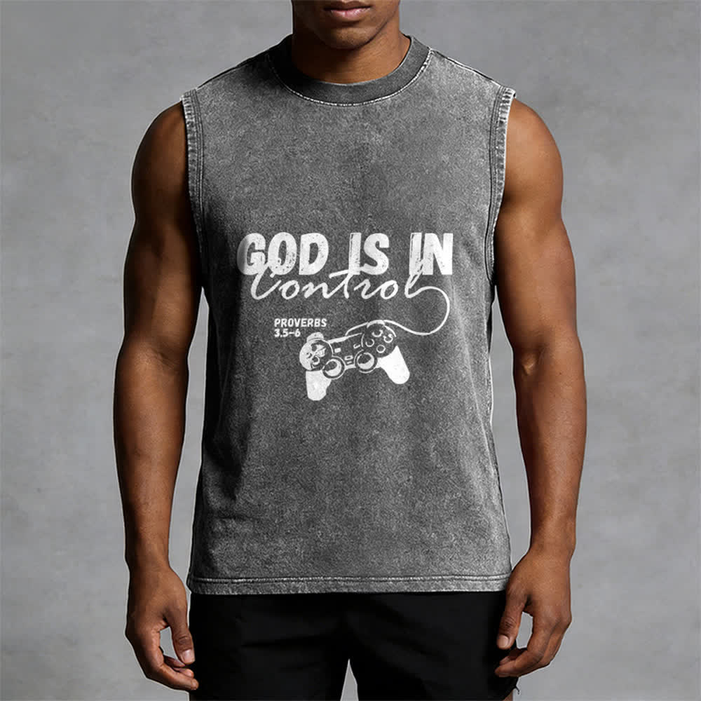 Christianartworkshop God Is In Control Unisex Washed Tank Top - image 1
