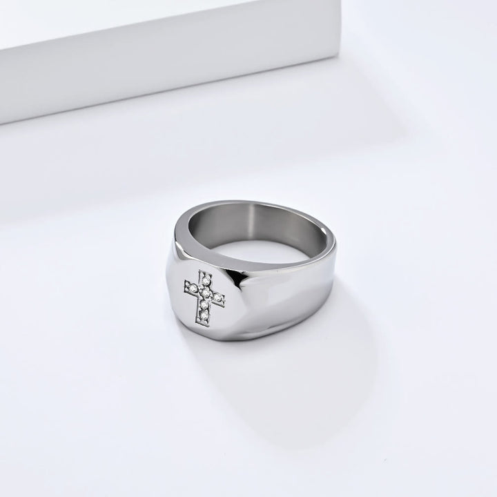 Christianartworkshop Tri-Finish Thick Band Cross Zircon Ring: A Symbol of Unbreakable Faith & Grace - Silver - US 13 - image 2