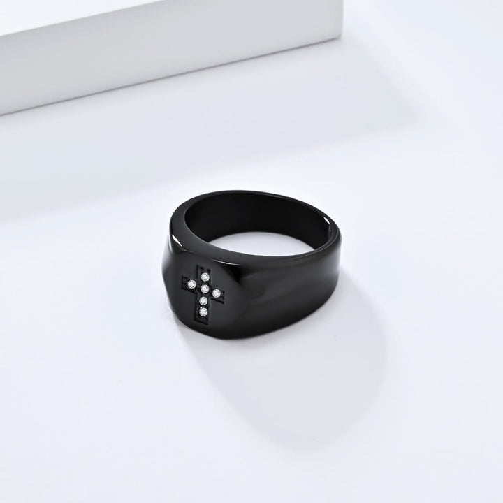 Christianartworkshop Tri-Finish Thick Band Cross Zircon Ring: A Symbol of Unbreakable Faith & Grace - Black - US 13 - image 5