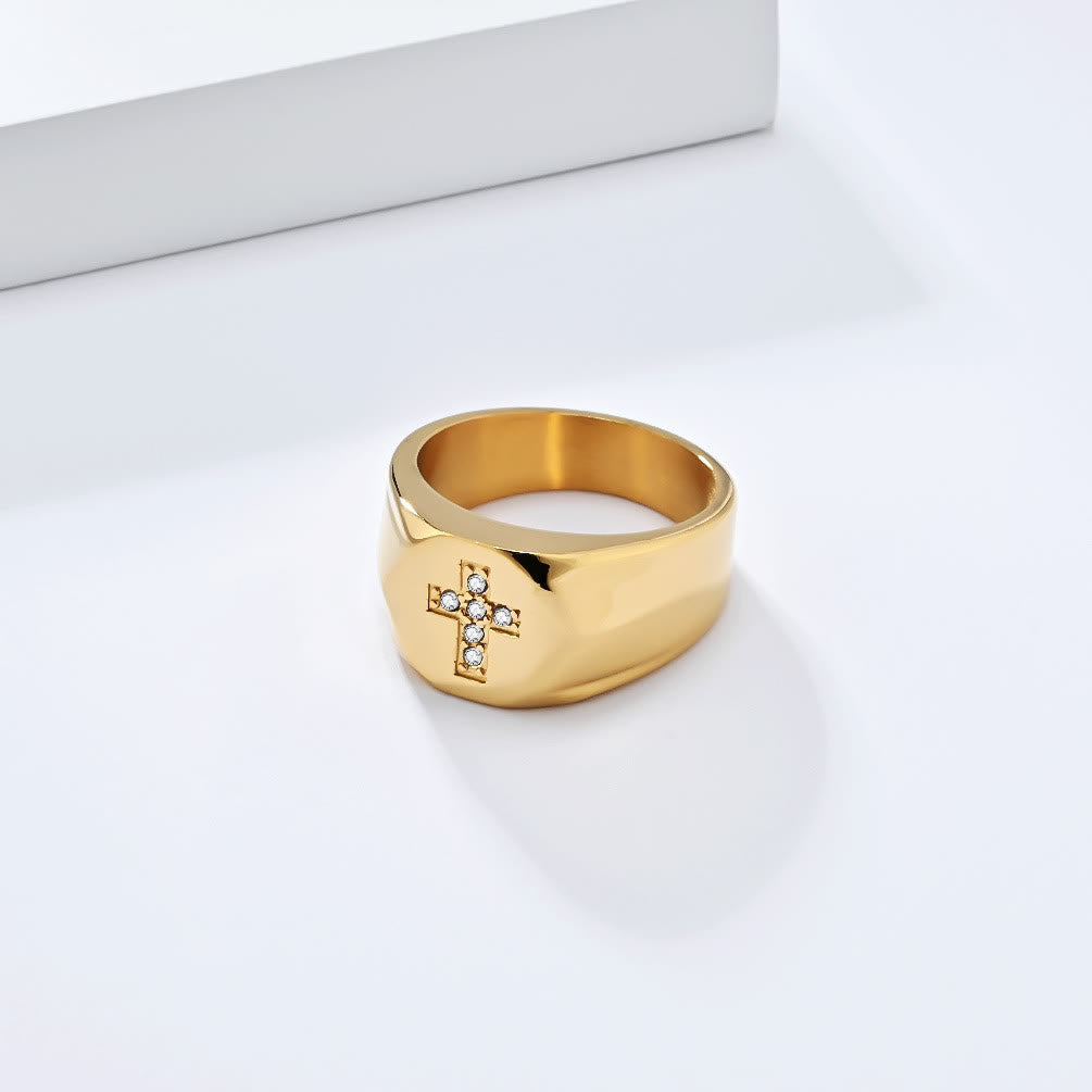 Christianartworkshop Tri-Finish Thick Band Cross Zircon Ring: A Symbol of Unbreakable Faith & Grace - Golden - US 13 - image 7