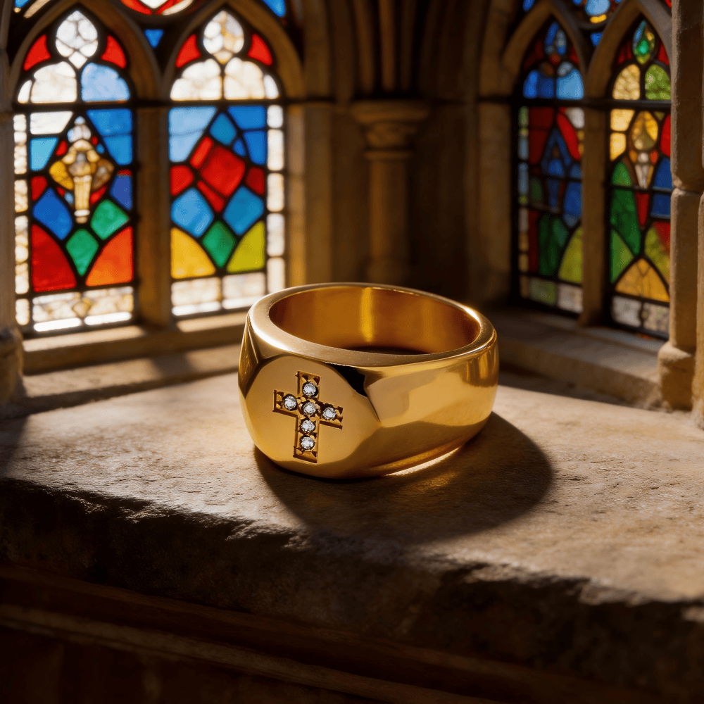 Christianartworkshop Tri-Finish Thick Band Cross Zircon Ring: A Symbol of Unbreakable Faith & Grace - image 6