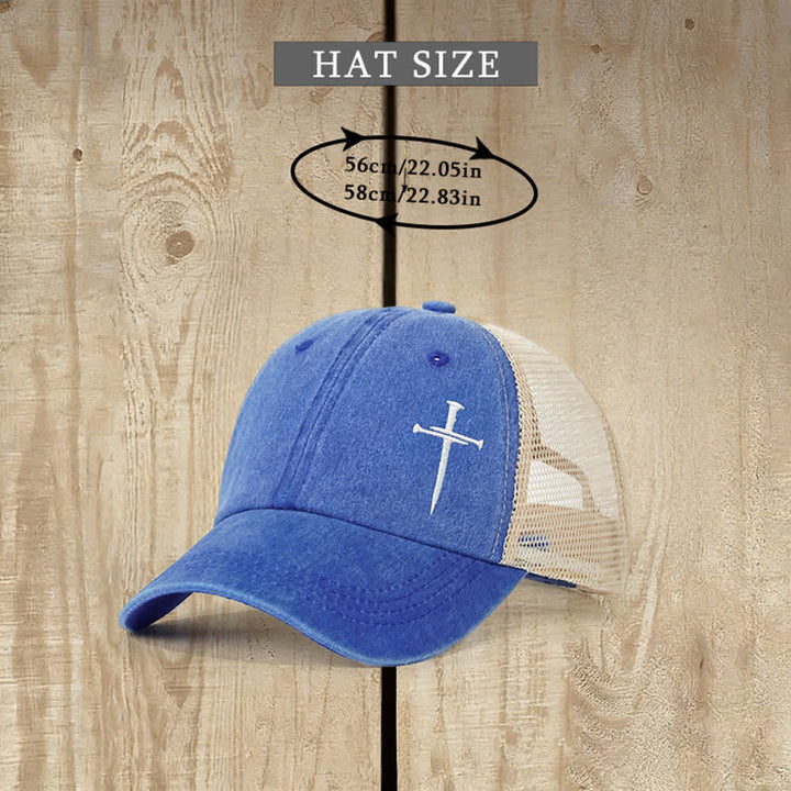 Christianartworkshop Nail Cross Embroidered Washed Trucker Hat - image 3