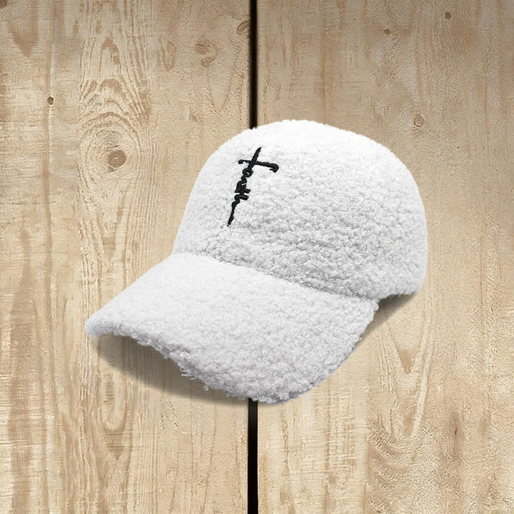 Christianartworkshop Faith Cross Embroidered Fuzzy Baseball Cap - White - image 3