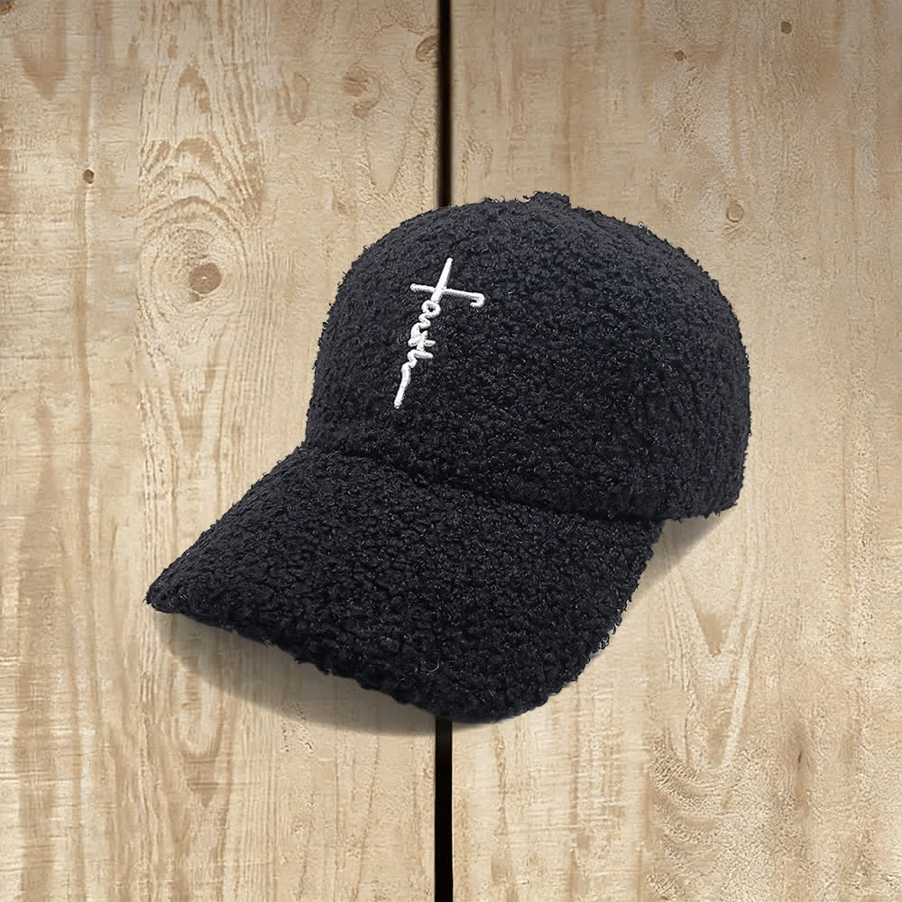 Christianartworkshop Faith Cross Embroidered Fuzzy Baseball Cap - Black - image 2