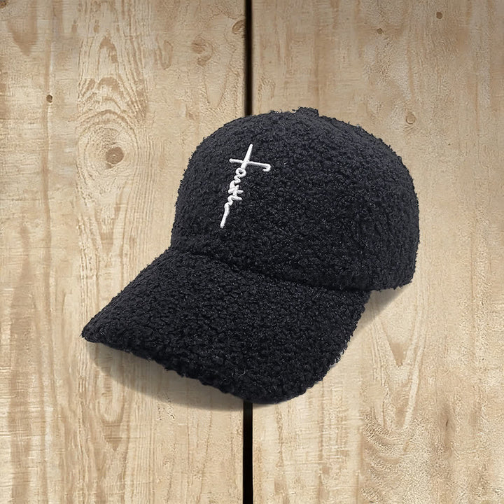 Christianartworkshop Faith Cross Embroidered Fuzzy Baseball Cap - Black - image 2