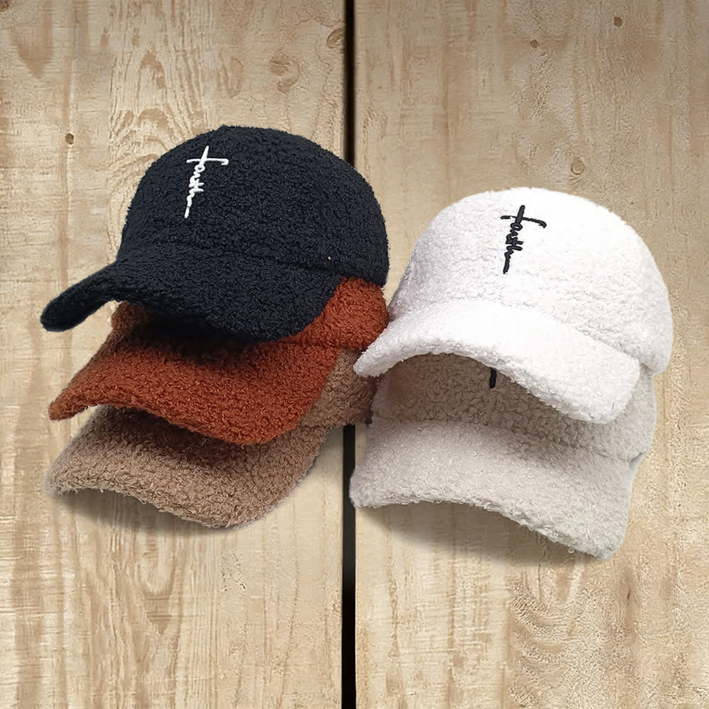 Christianartworkshop Faith Cross Embroidered Fuzzy Baseball Cap - image 1