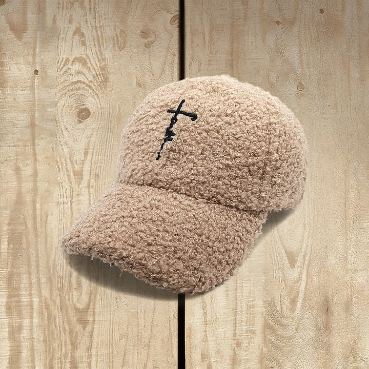 Christianartworkshop Faith Cross Embroidered Fuzzy Baseball Cap - Khaki - image 4