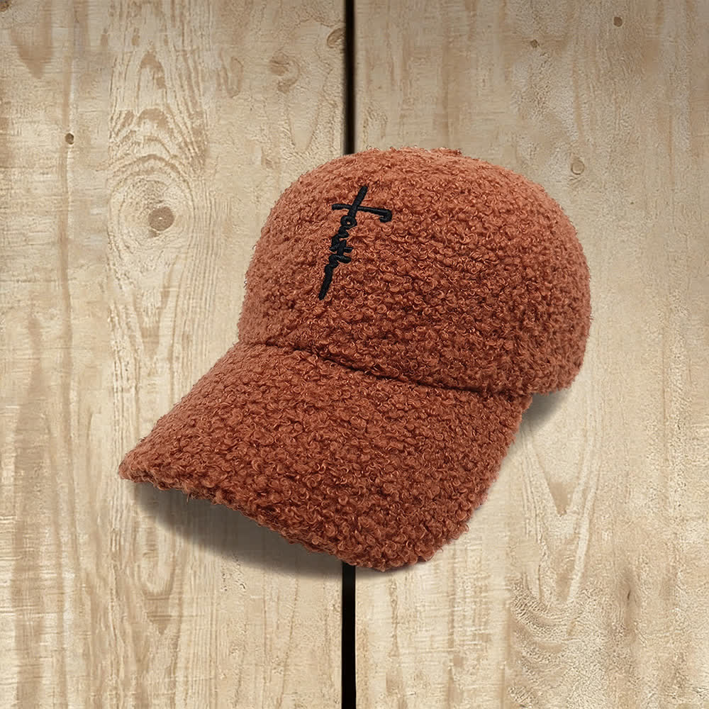 Christianartworkshop Faith Cross Embroidered Fuzzy Baseball Cap - Caramel - image 9